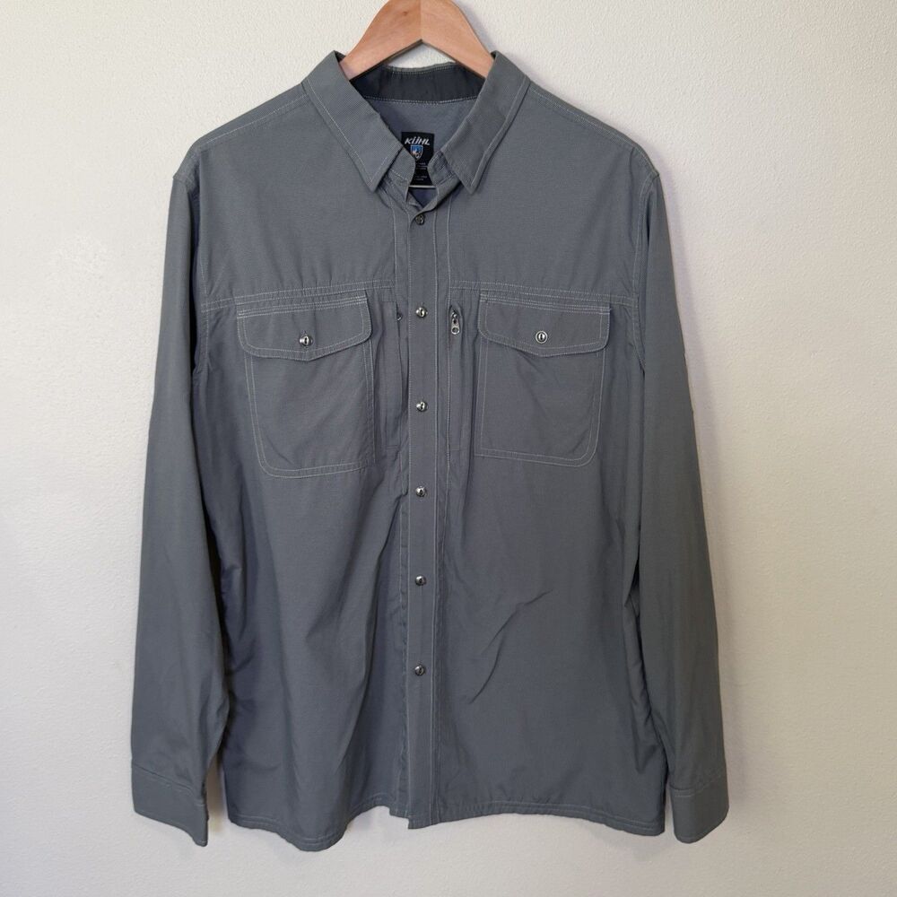 KUHL Airspeed Technical Hiking Shirt Mens Large Grey Convertible Sleeve Chamois